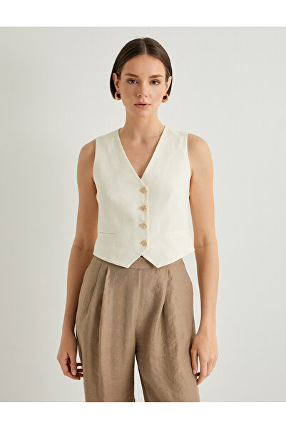 Koton Блейзер Жилет з V-подібним вирізом на золотих ґудзиках з кишенею-флето