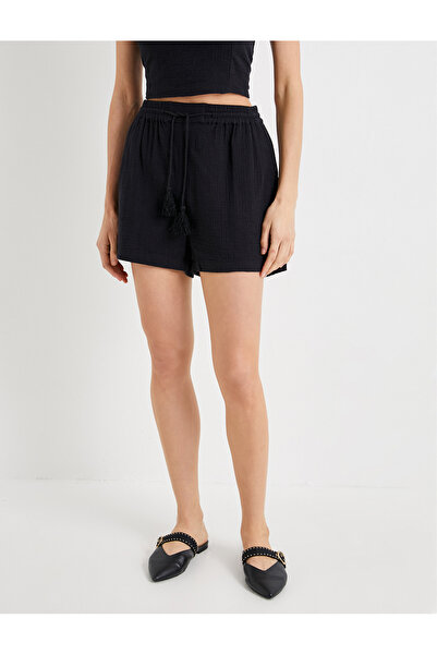Koton Müslin Şort Beli Bağcıklı Cep Detaylı Pamuklu
