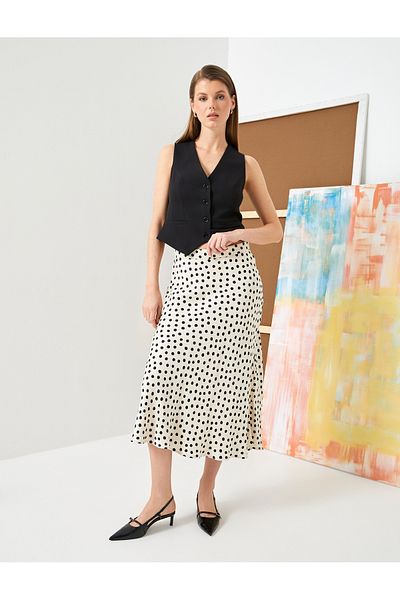 Koton Midirock mit Tupfenmuster und ausgestelltem Bein und hoher Taille