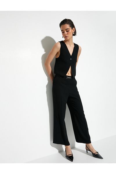 Koton Wide Leg Trousers Metal Belt Detailed Normal Waist