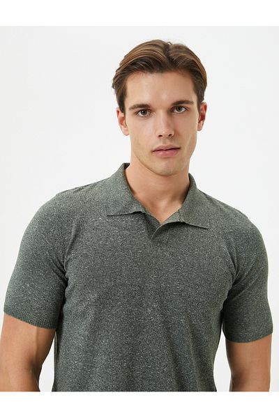 Koton Polo Neck Slim Fit T-Shirt - Dünne Strickware, Kurzarm, Grau