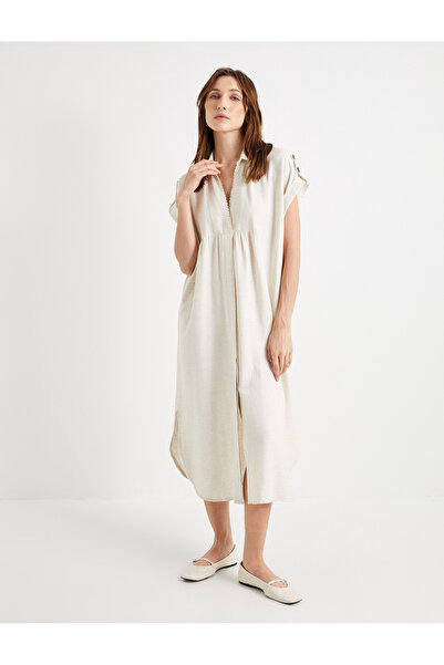 Koton Φόρεμα Viscose Short Sleeve Midi Shirt - V-Neck