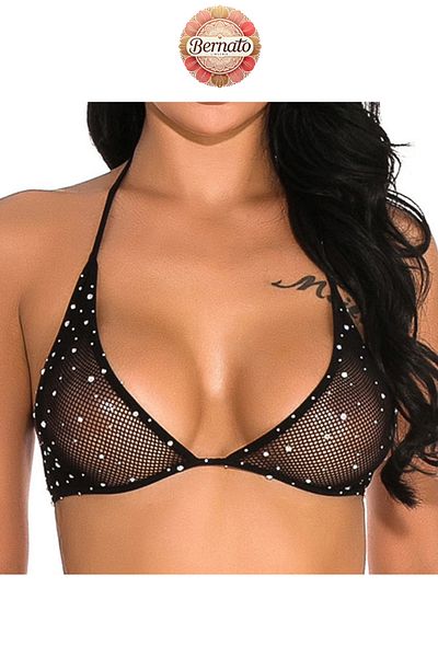 Bernato Black Stone Detailed Stone Glittering Mesh Bralets