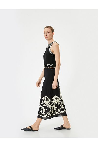 Koton Midi Skirt with Embroidery Detail Normal Waist