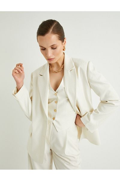 Koton Blazer Jacket Buttoned Standard Cut Glitter Strip Detailed