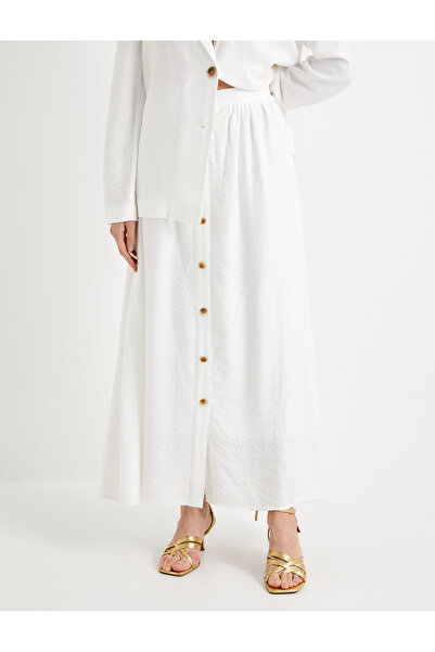 Koton Midi Skirt High Waist Buttoned Viscose Mixed