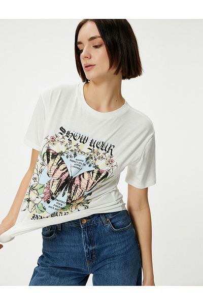 Koton Cotton Printed T-Shirt Short Sleeve Crew Neck