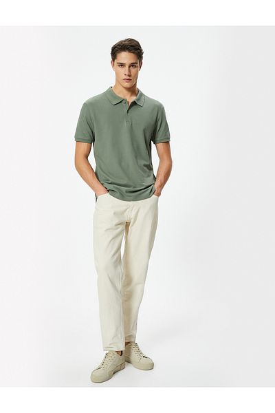 Koton Polo Neck T-Shirt Slim Fit Buttoned Short Sleeve