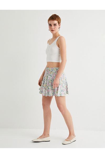 Koton Mini Skirt with Shorts Floral Elastic Waist Viscose Fabric