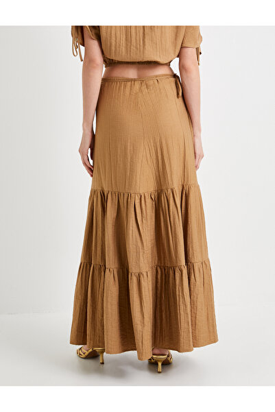 Koton Flounced Long Skirt with Tie Waist Detail