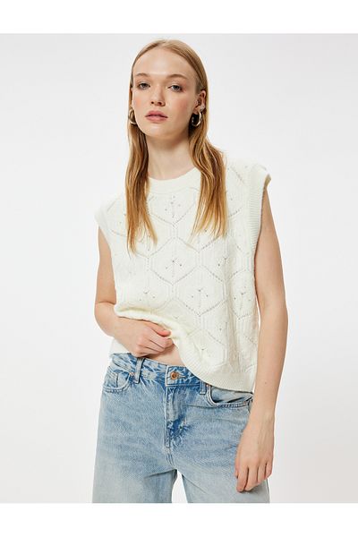 Koton Crew Neck Sleeveless Crochet Sweater