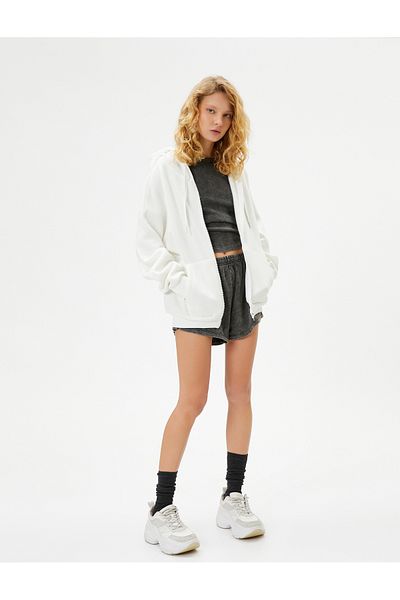 Koton Basic Oversize Zipper Sweatshirt Hooded Long Kangaroo Pocket