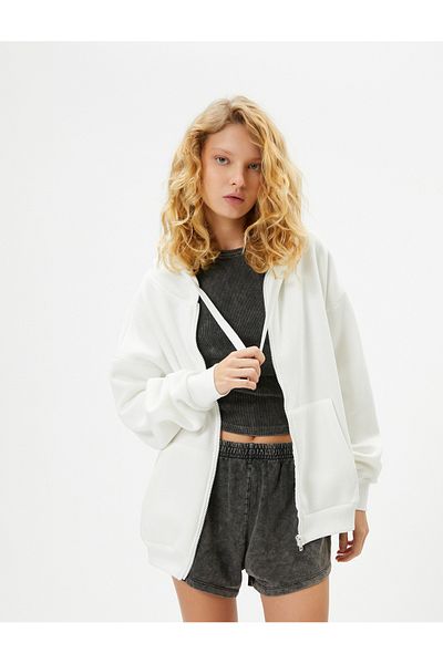 Koton Basic Oversize Zipper Sweatshirt Hooded Long Kangaroo Pocket