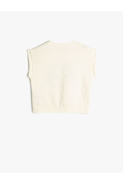 Koton Sweatshirt Sleeveless Crew Neck Slogan Printed Cotton