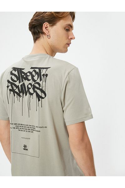 Koton Crew Neck Short Sleeve Slogan T-Shirt - Printed on the Back