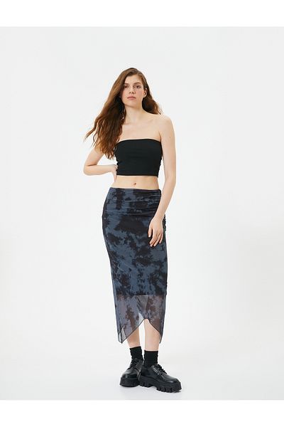 Koton Transparenter Midirock mit Batikmuster