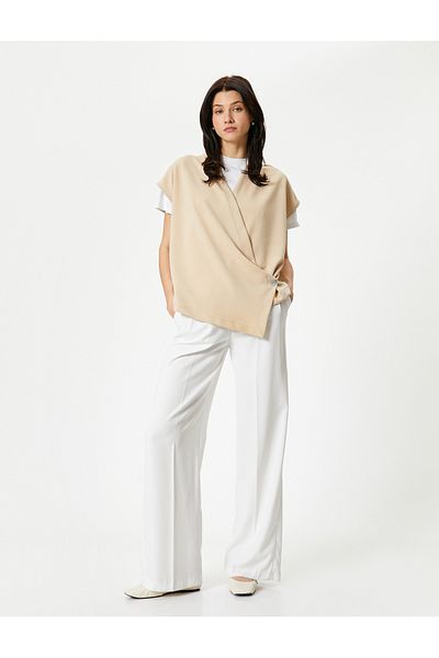 Koton Wrap Blouse Short Sleeve V Neck Buttoned