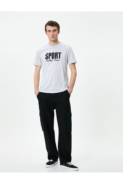 Koton Σλόγκαν εμπριμέ T-Shirt Slim Fit Crew Neck κοντό μανίκι