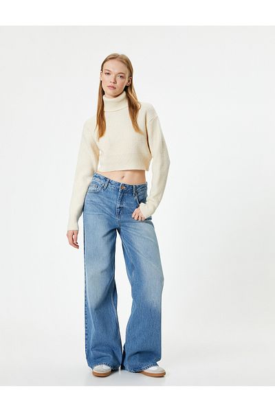 Koton Turtleneck Crop Knitwear Sweater - Long Sleeve, Acrylic Blended