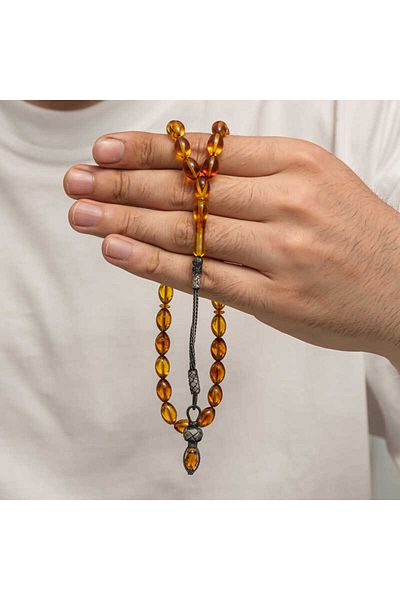 Skygo Silver 1000 Sterling Kazaz Tasseled Clamping Amber Prayer Beads