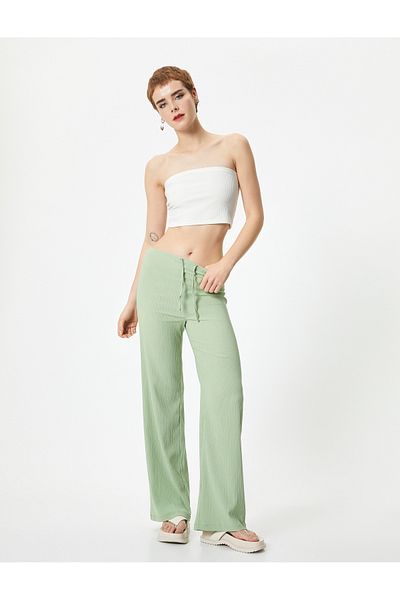 Koton Wide Leg Trousers Ribbed with Tie Waist