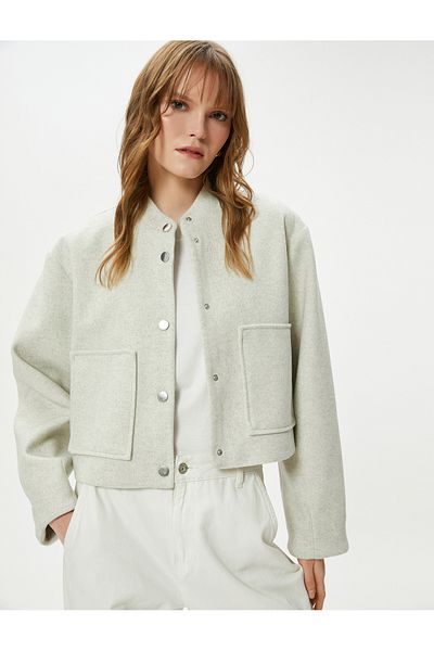 Koton Bomber Jacket with Snap Button and High Collar Pocket