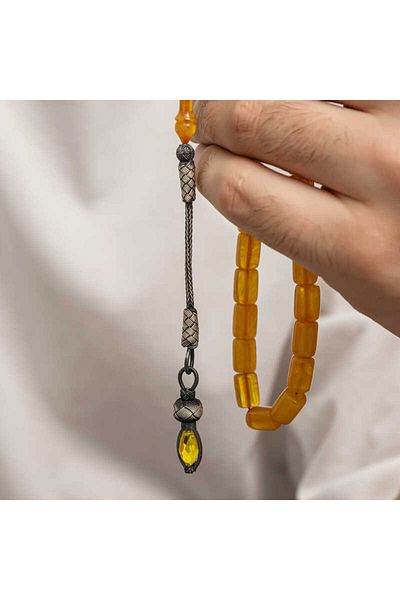 Skygo Silver 1000 Sterling Kazaz Tasseled Clamping Amber Prayer Beads