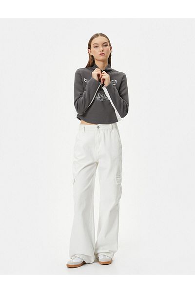 Koton Half Zippered Sweatshirt Crop Stand Collar Color Blocked