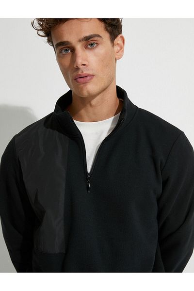 Koton Half Zipper Sweatshirt Stand Collar Block Detailed Ribbed