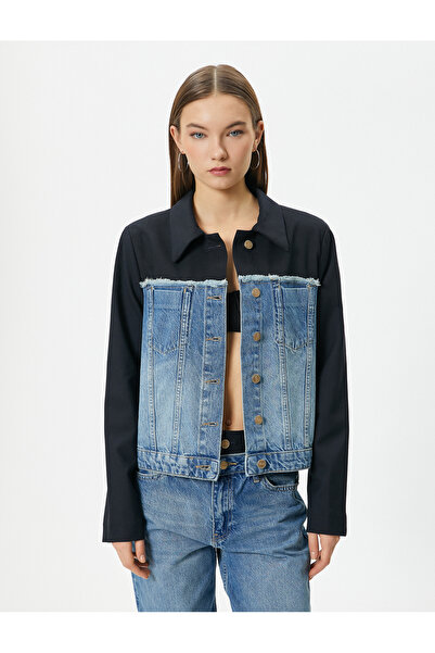 Koton Τζιν μπουφάν Διπλό ύφασμα Χρησιμοποιήστε άνετη εφαρμογή με κουμπιά με αντίθεση χρώματος