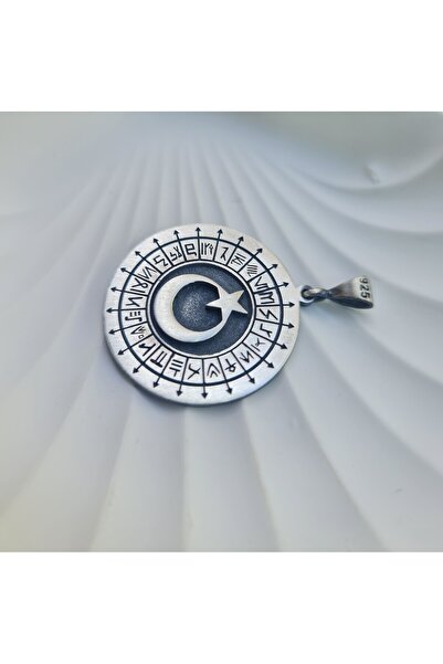 Ari Jewelry 925 Ayar Gümüş Türk Ay Yıldız ve Göktürkçe Yazıtlı Kolye Ucu | Öz...