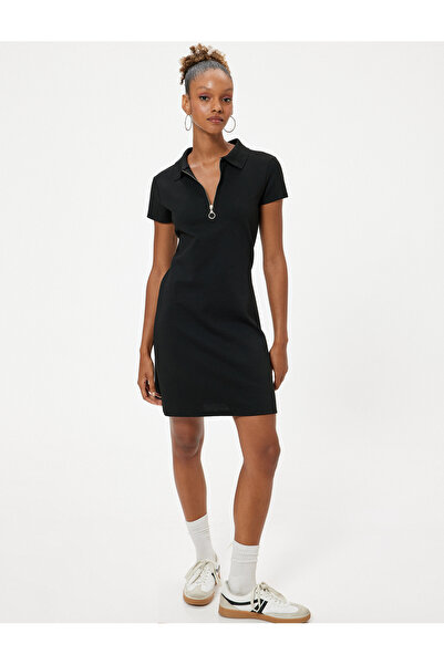Koton Mini Polo Neck Dress - Half Zipper, A-line, Short Sleeve