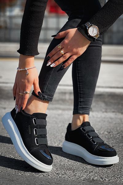 Chekich Pantofi de damă din piele intoarsa neagra Ch251 Sbt Mirror