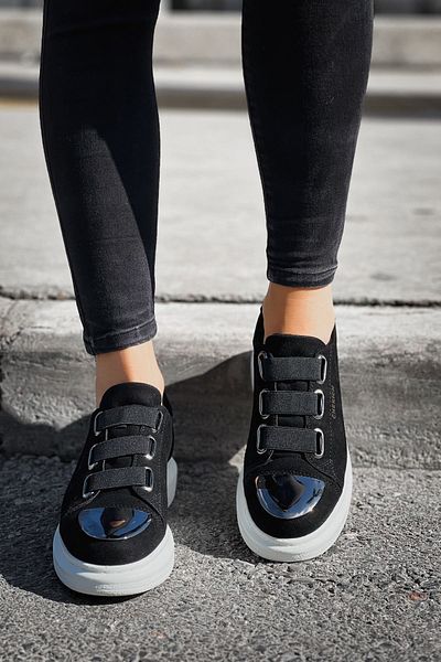 Chekich Pantofi de damă din piele intoarsa neagra Ch251 Sbt Mirror