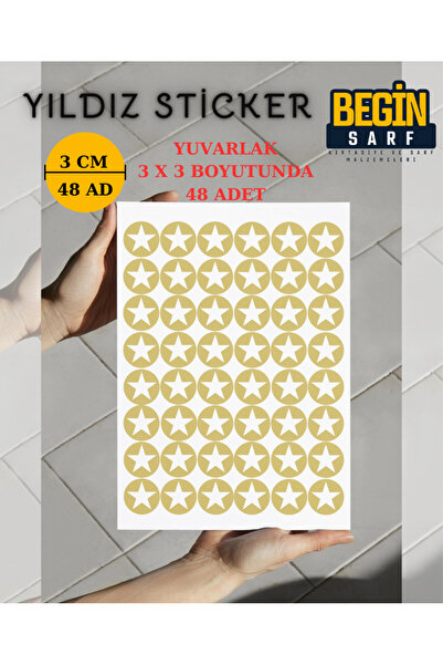 BEGİNSARF YILDIZ STİCKER ETİKET 3 CM 48 ADET GOLD
