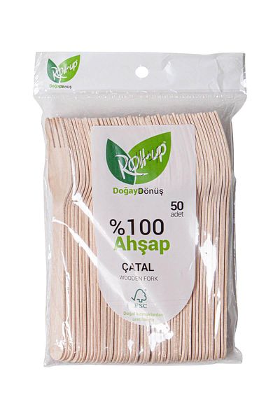 Roll-Up Return to Nature Ecological Natural Nature Friendly 100% Wooden Fork - 16 Cm. - Pack of 50