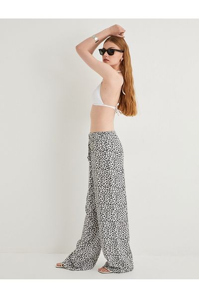 Koton Viscose Fabric - Leopard Patterned and Waist Lace-up Trousers