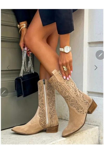 VİNİCCİ AYAKKABI HAKİKİ DERİ SÜET, BAL RENGİ ,ORTA BOY KOVBOY ÇİZME