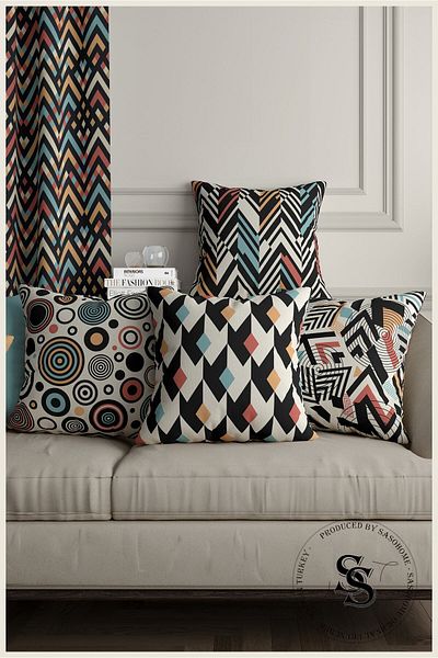 SasoHome Modele cu forme geometrice colorate Husă de pernă cu imprimare digitală din 4 bucăți