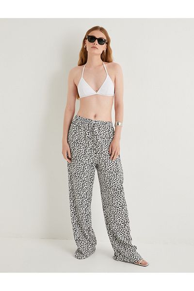 Koton Viscose Fabric - Leopard Patterned and Waist Lace-up Trousers