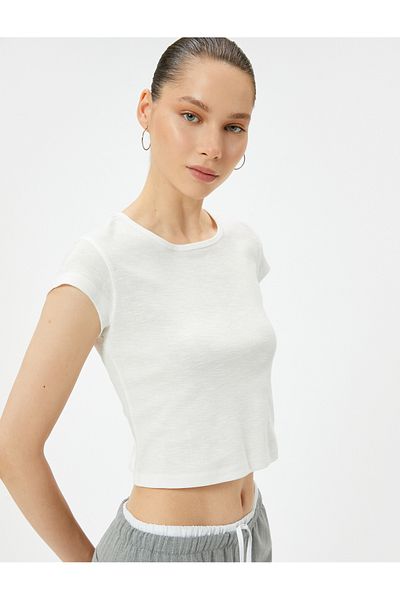Koton Tricou de bază din bumbac cu mânecă scurtă cu decolteu
