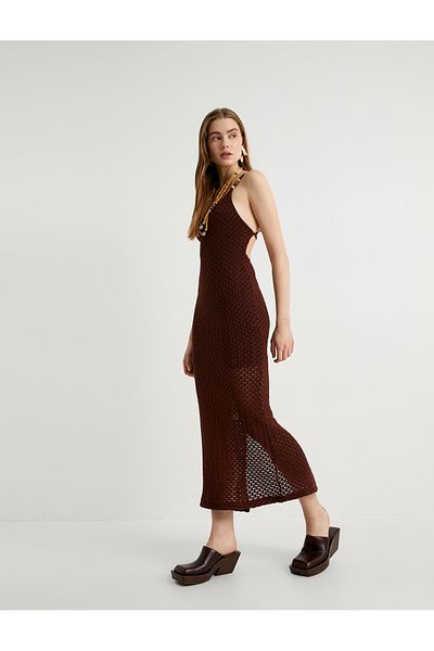 Koton Φόρεμα Midi Crochet - Σταυρωτό λεπτό λουράκι και φόδρα στην πλάτη