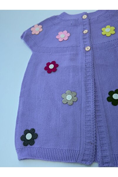 EM&FA TEKSTİL Floral Girl's Knitwear Vest with Robe 5-8 Years