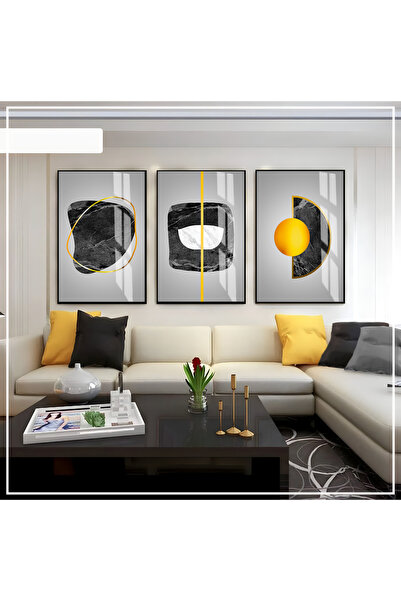 Harika bir ev Hari̇kabi̇rev | Gray-Black-Gold Soft Color Abstract Set 06 | Fr...
