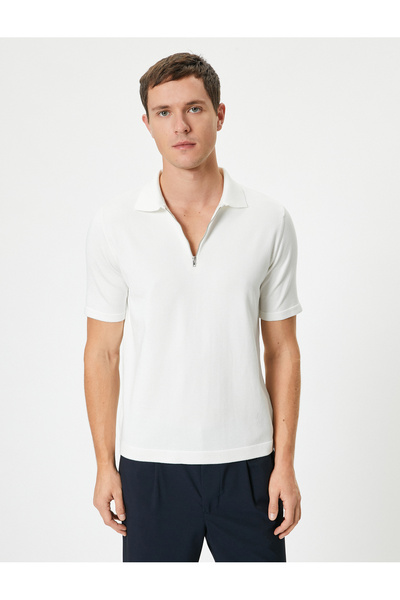 Koton Strickpullover mit Polokragen – halber Reißverschluss, kurze Ärmel