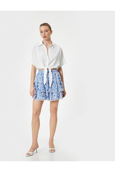 Koton Μίνι φούστα Viscose - Floral μοτίβο, φλοκάτη, μέση λάστιχο και φόδρα