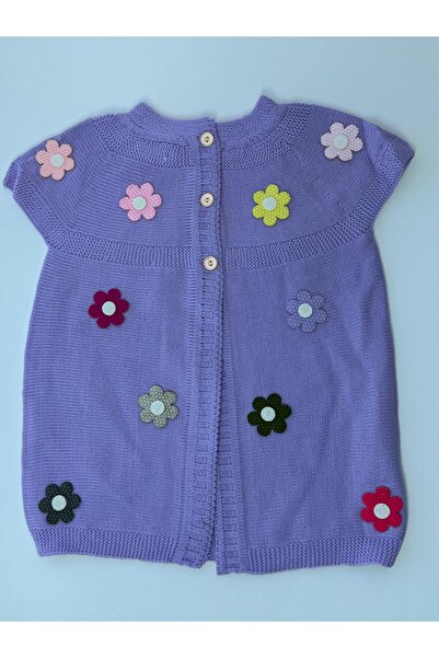 EM&FA TEKSTİL Floral Girl's Knitwear Vest with Robe 5-8 Years