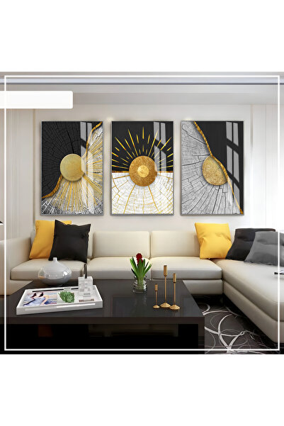 Harika bir ev Hari̇kabi̇rev | Black -Gold Color Abstract Set 02 | Framed Glas...