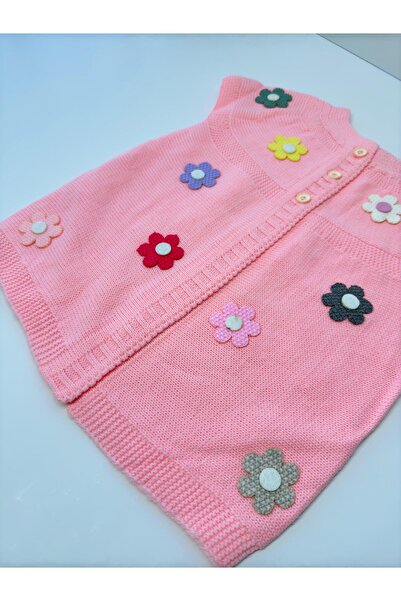 EM&FA TEKSTİL Floral Girl's Knitwear Vest with Robe 5-8 Years