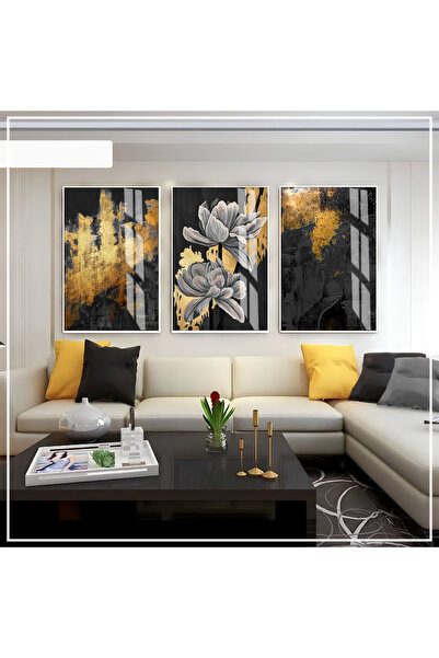 Harika bir ev Hari̇kabi̇rev | Gray-Black-Gold Soft Color Abstract Set 03 | Fr...